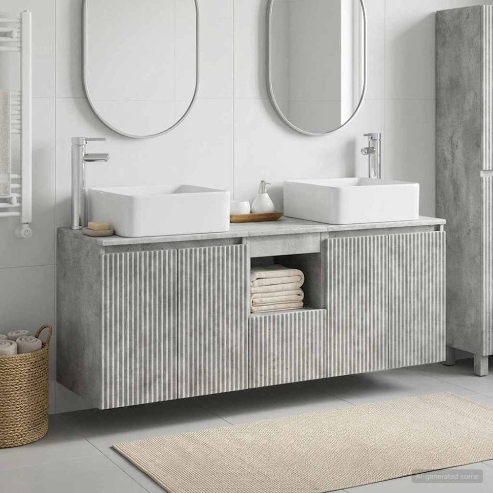 vidaXL Badrumsskåpsset 3 st Betonggrå 49,5 x 41 x 63 cm