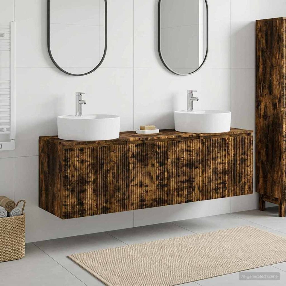 vidaXL Badrumsskåpsset 3 st Rökt ek 49,5 x 44,5 x 65 cm