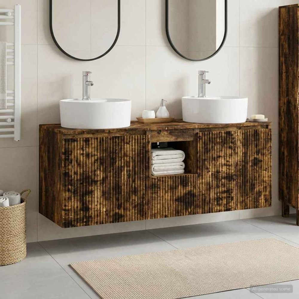 vidaXL Badrumsskåpsset 3 st Rökt ek 49,5 x 44,5 x 65 cm