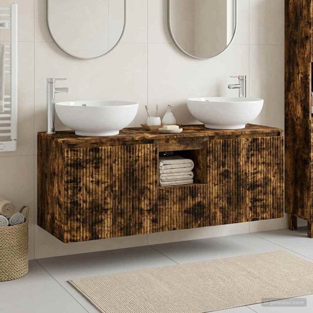 vidaXL Badrumsskåpsset 3 st Rökt ek 49,5 x 44,5 x 65 cm