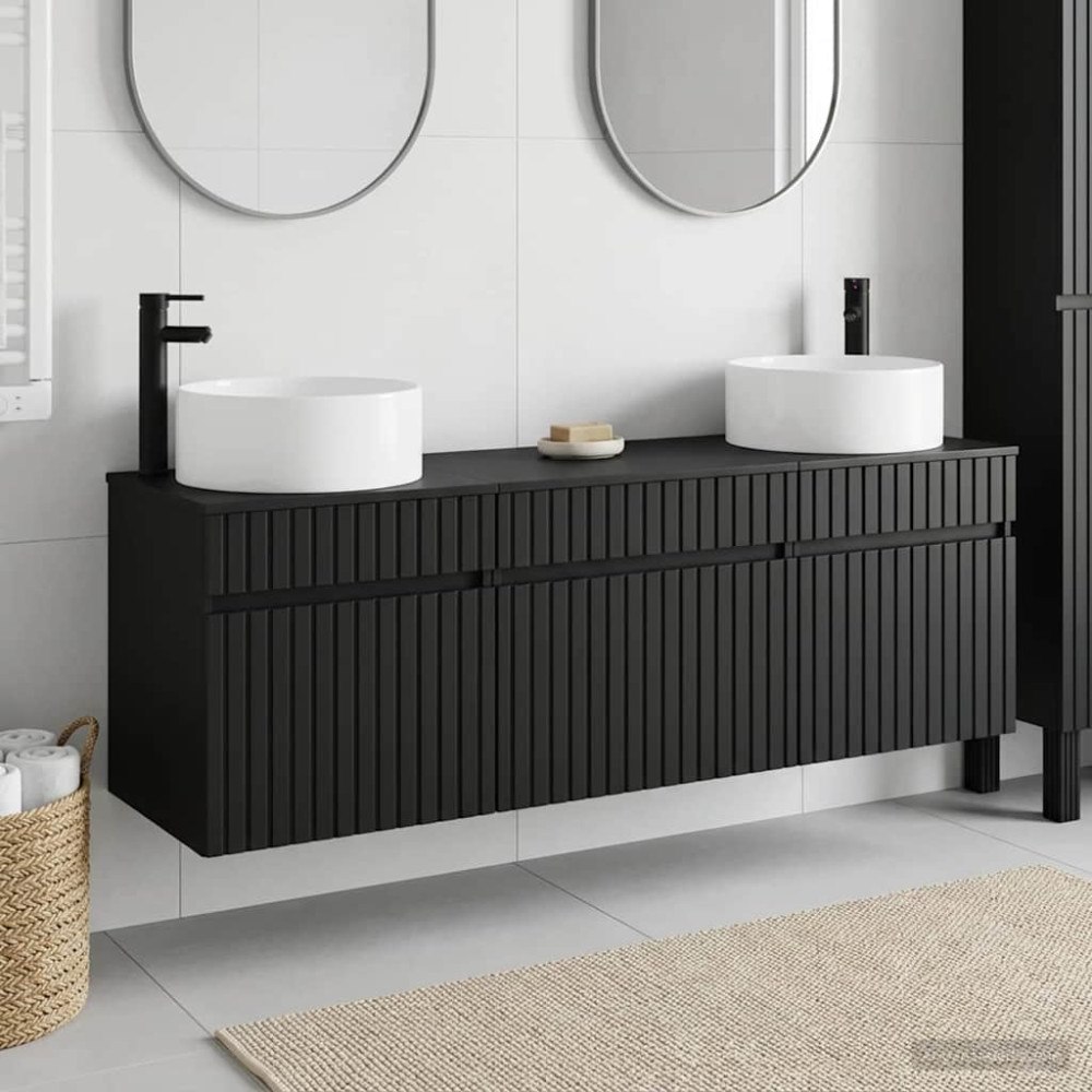 vidaXL Badrumsskåpsset 3 st Svart 49 x 44,5 x 65,5 cm Konstruerat trä