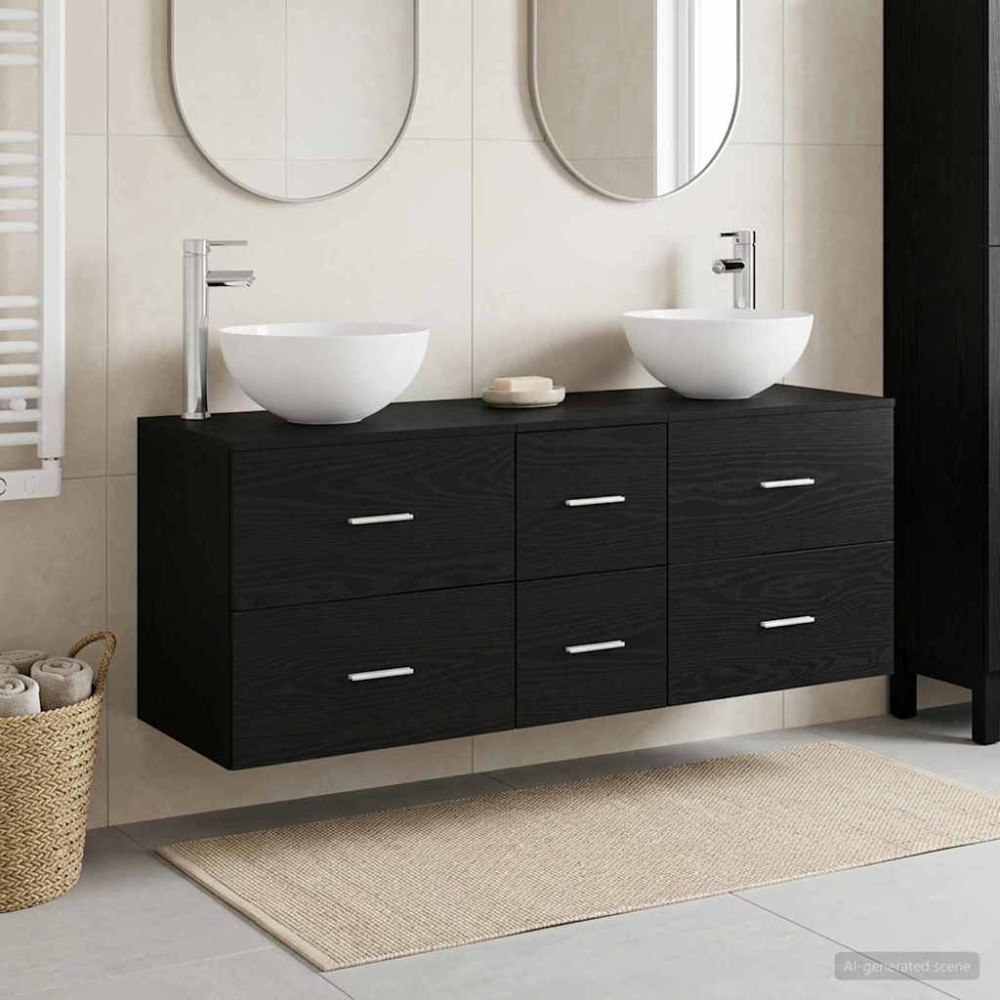 vidaXL Badrumsskåpsset 3 st Svart ek 49,5 x 35 x 63 cm Konstruerat trä