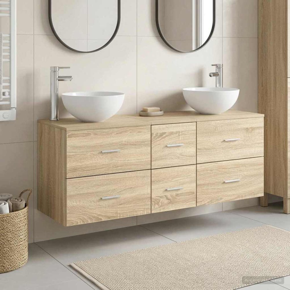 vidaXL Badrumsskåpsset 3 st Sonoma-ek 49,5 x 35 x 63 cm