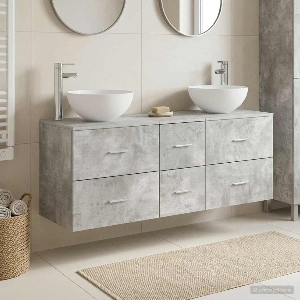 vidaXL Badrumsskåpsset 3 st Betonggrå 49,5 x 35 x 63 cm
