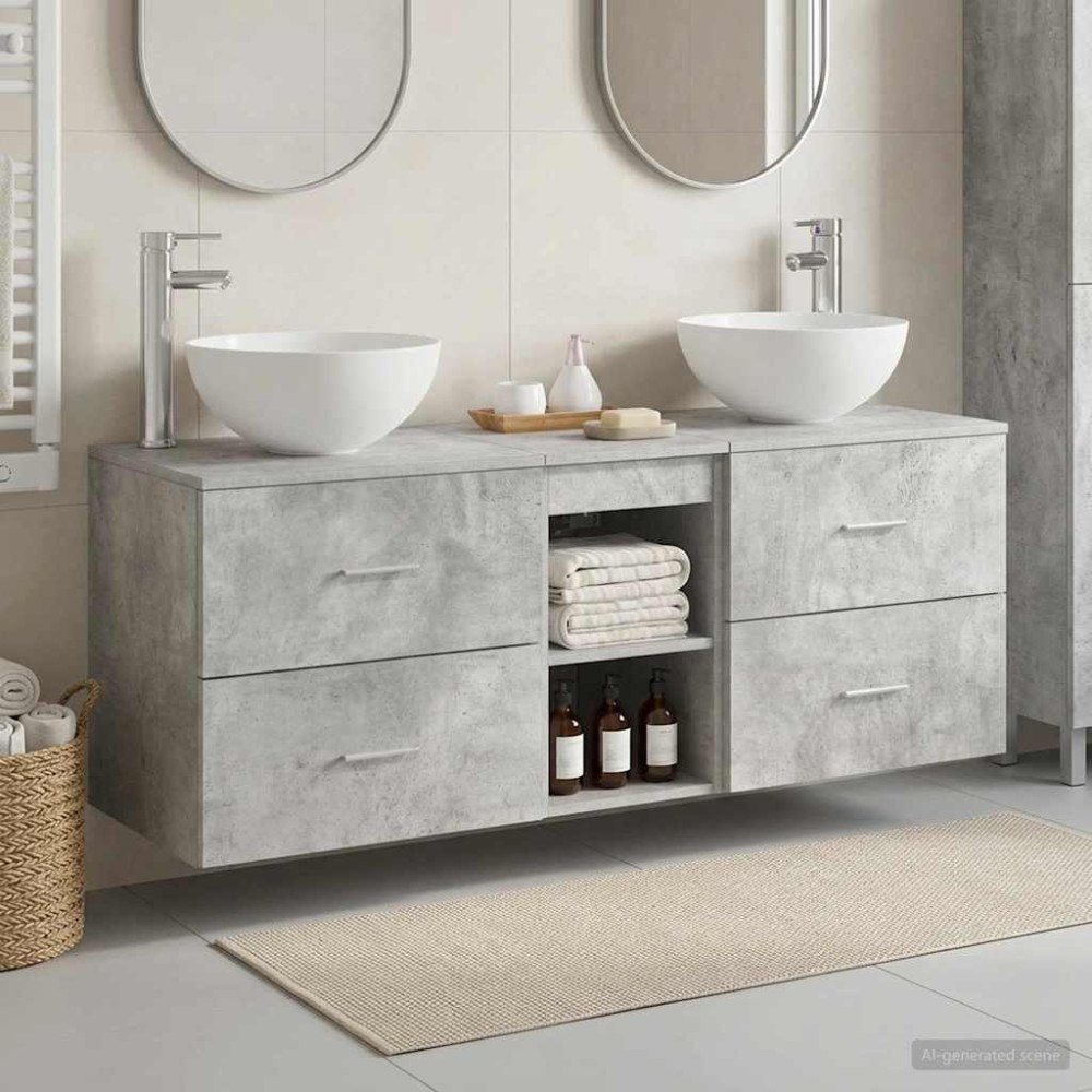 vidaXL Badrumsskåpsset 3 st Betonggrå 49,5 x 41 x 64,5 cm