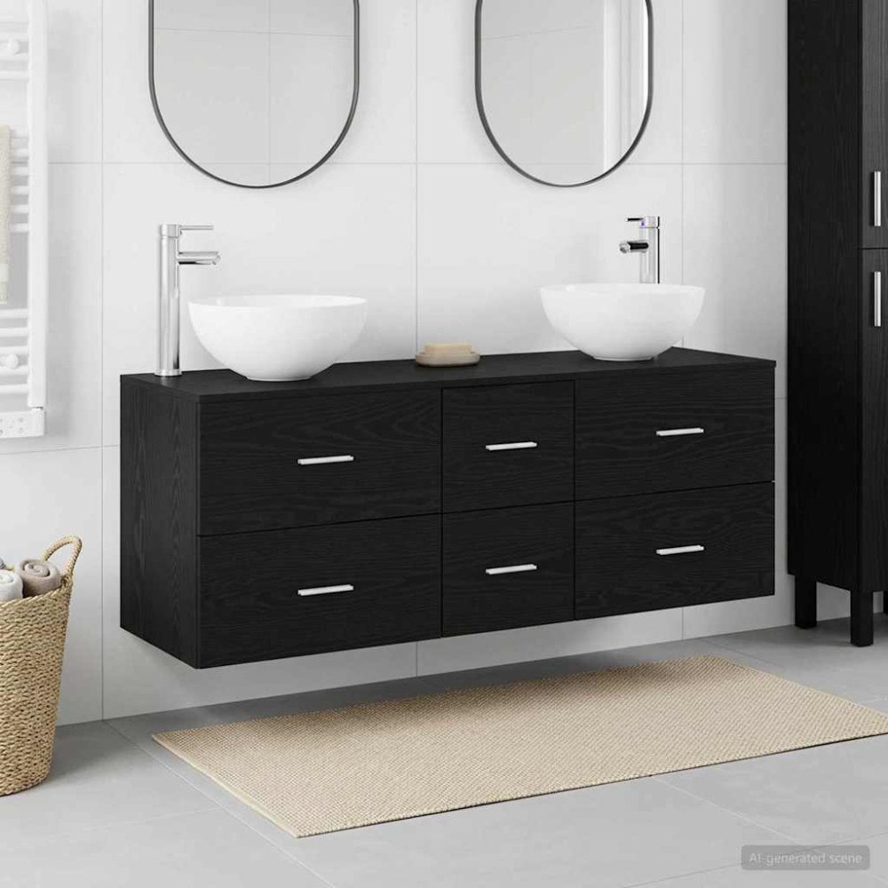 vidaXL Badrumsskåpsset 3 st Svart ek 49,5 x 41 x 64,5 cm