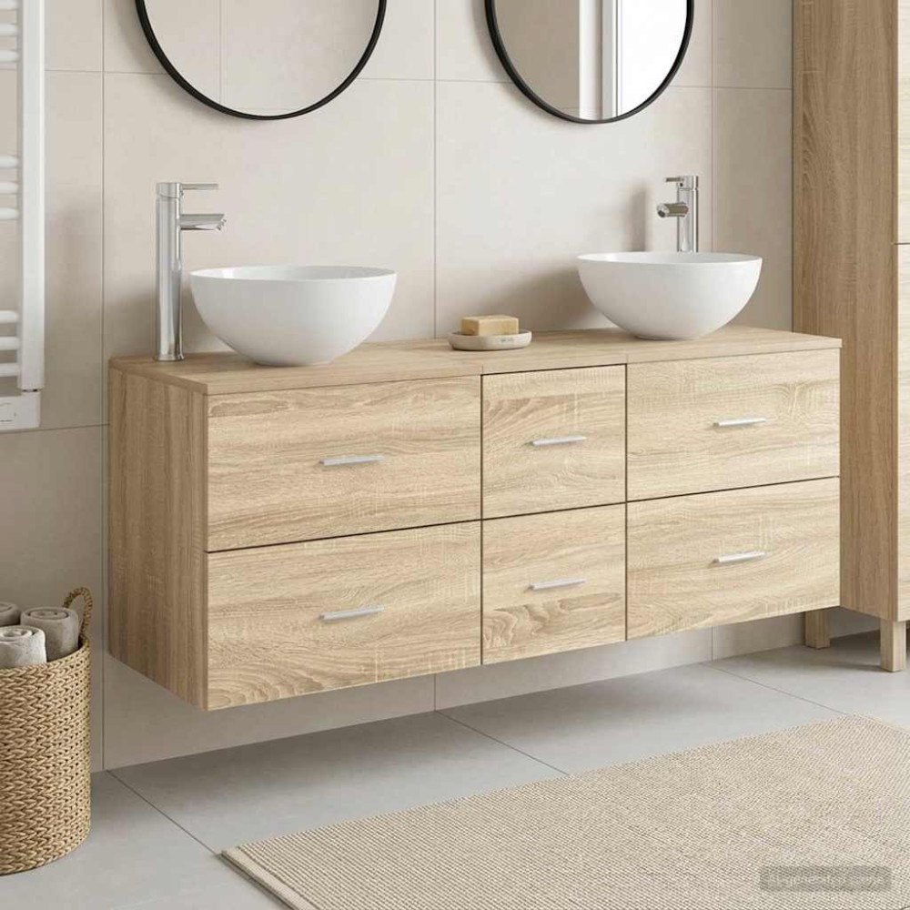 vidaXL Badrumsskåpsset 3 st Sonoma-ek 49,5 x 41 x 64,5 cm
