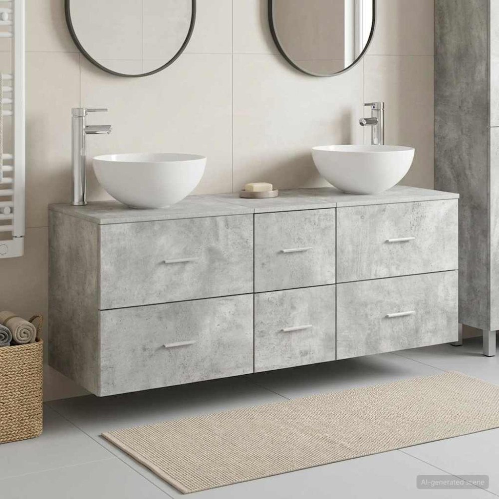 vidaXL Badrumsskåpsset 3 st Betonggrå 49,5 x 41 x 64,5 cm