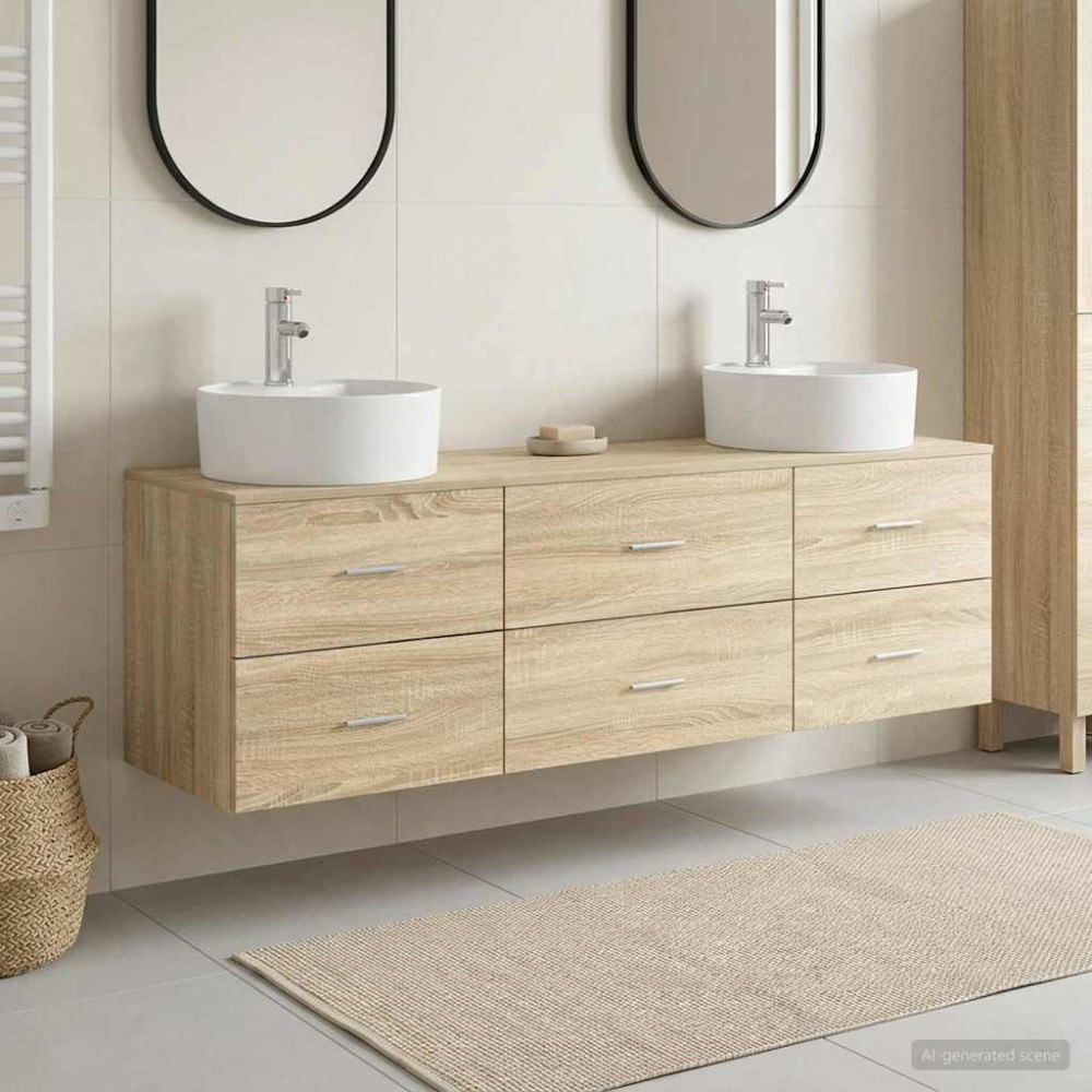 vidaXL Badrumsskåpsset 3 st Sonoma-ek 62,5 x 44,5 x 50 cm