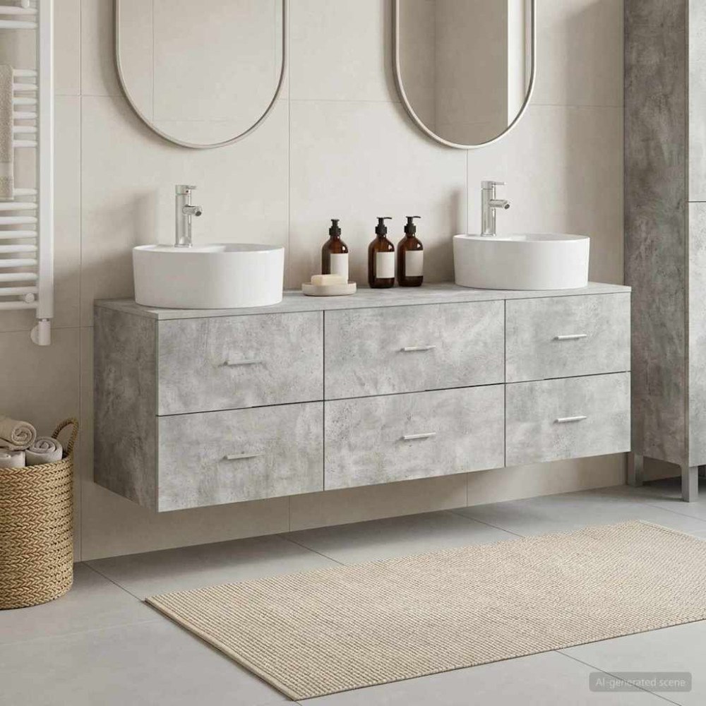 vidaXL Badrumsskåpsset 3 st Betonggrå 62,5 x 44,5 x 50 cm
