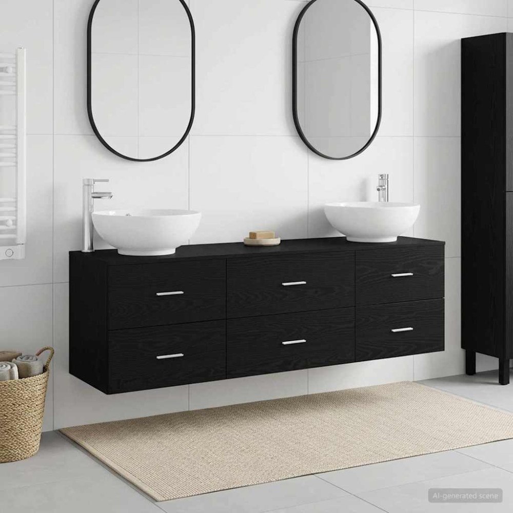 vidaXL Badrumsmöbelset 3 st Svart 49,5 x 44,5 x 65 cm Konstruerat trä