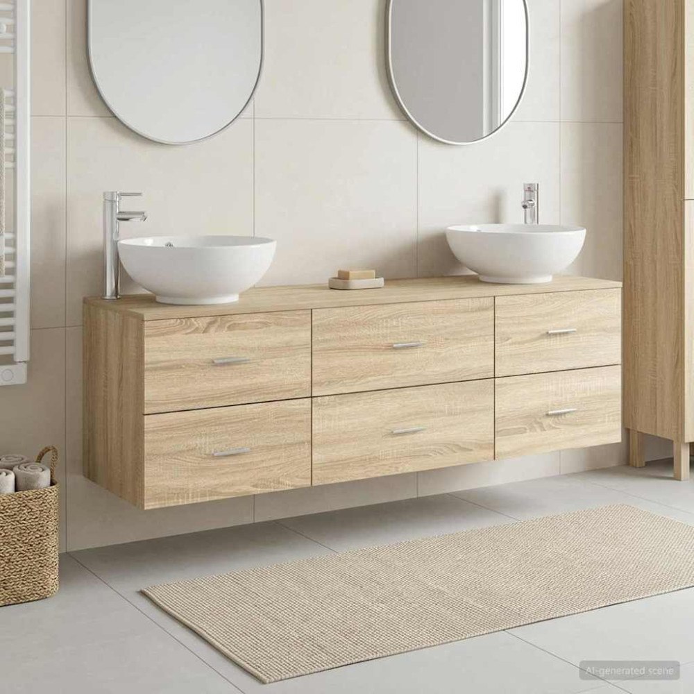 vidaXL Badrumsmöbelset 3 st Sonoma-ek 49,5 x 44,5 x 65 cm