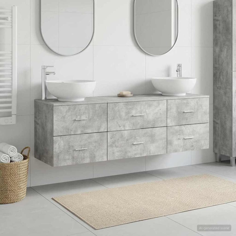vidaXL Badrumsmöbelset 3 st Betonggrå 49,5 x 44,5 x 65 cm