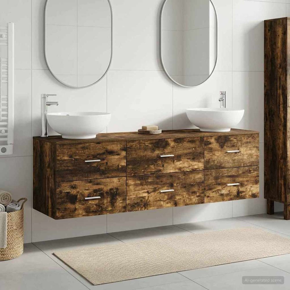 vidaXL Badrumsmöbelset 3 st Rökt ek 49,5 x 44,5 x 65 cm