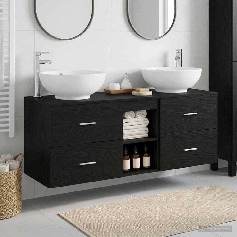 vidaXL Badrumsmöbelset 3 st Svart 49,5 x 44,5 x 65 cm Konstruerat trä