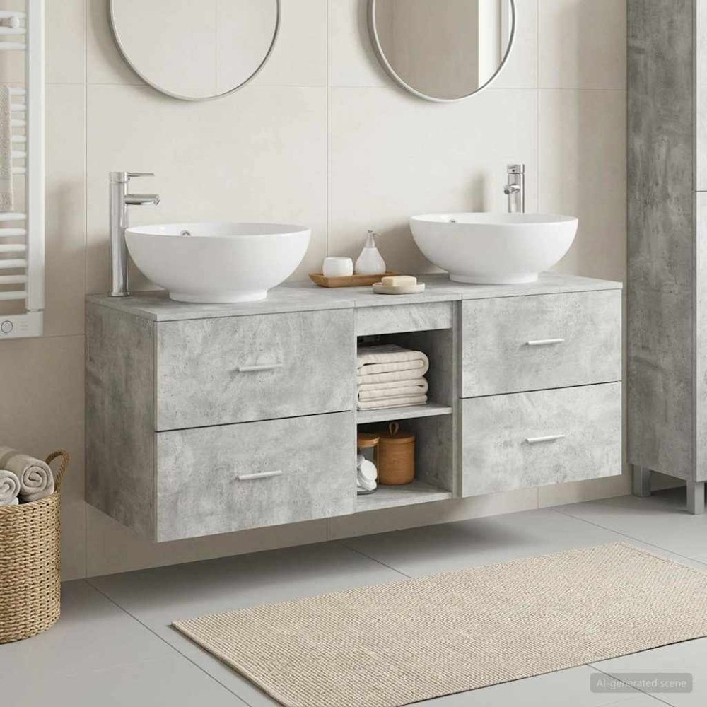 vidaXL Badrumsmöbelset 3 st Betonggrå 49,5 x 44,5 x 65 cm