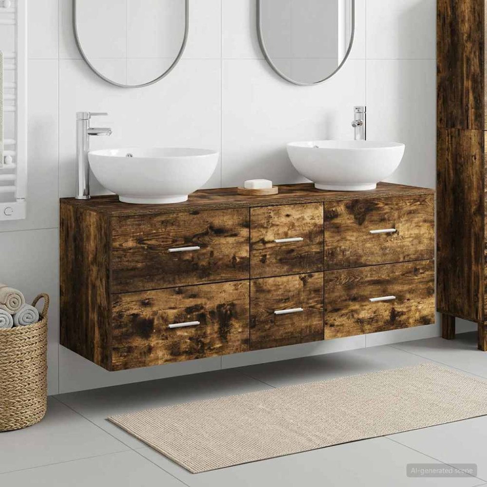 vidaXL Badrumsmöbelset 3 st Rökt ek 49,5 x 44,5 x 65 cm
