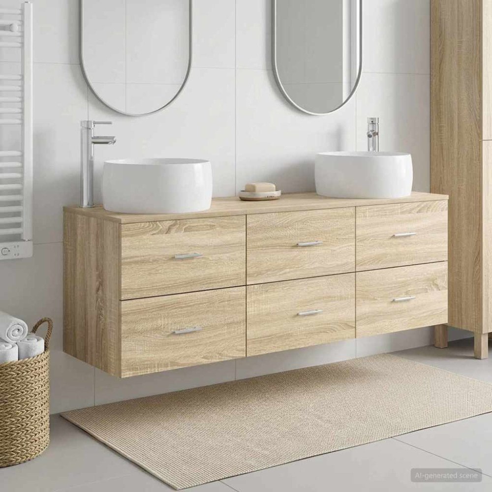vidaXL Badrumsmöbelset 3 st Sonoma-ek 49,5 x 44,5 x 66 cm