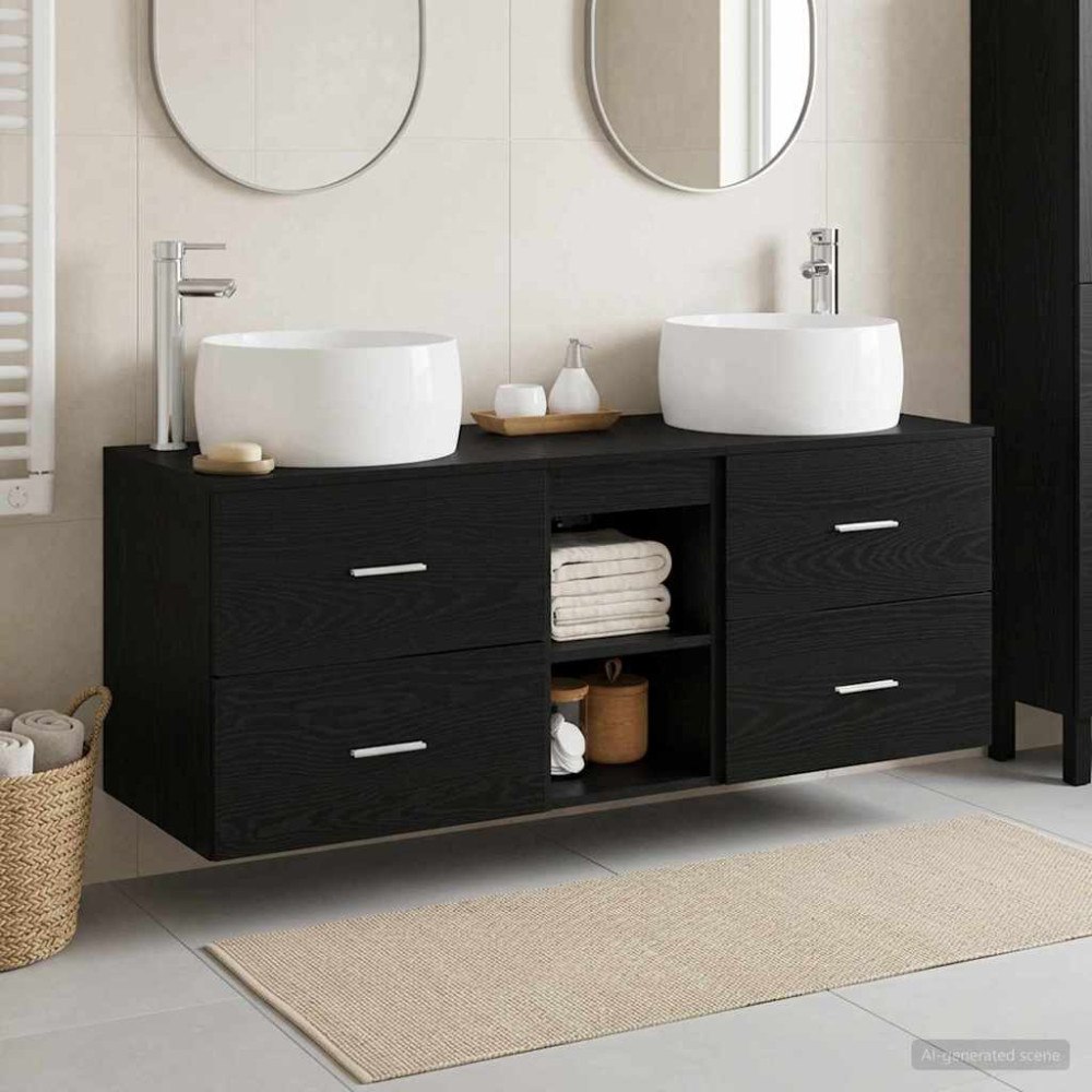 vidaXL Badrumsmöbelset 3 st Svart 49,5 x 44,5 x 66 cm Konstruerat trä