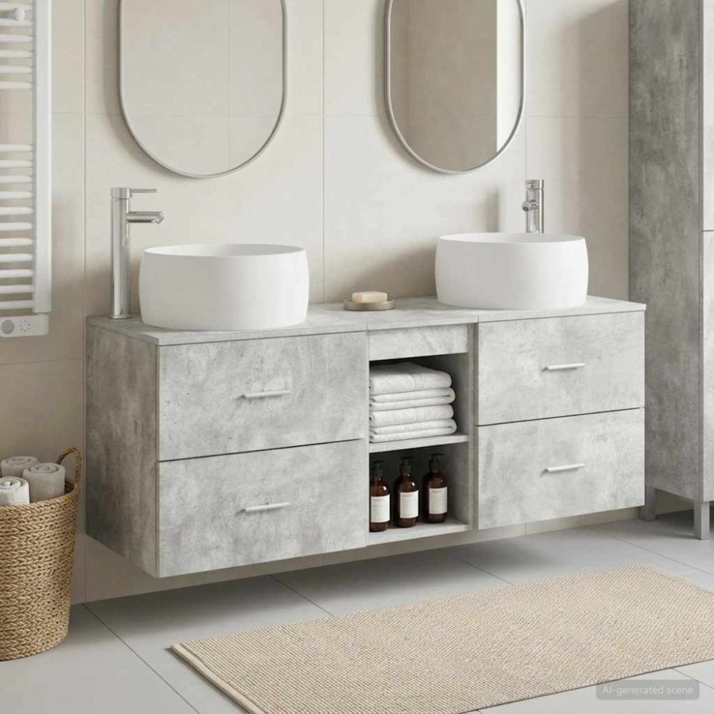 vidaXL Badrumsmöbelset 3 st Betonggrå 49,5 x 44,5 x 66 cm