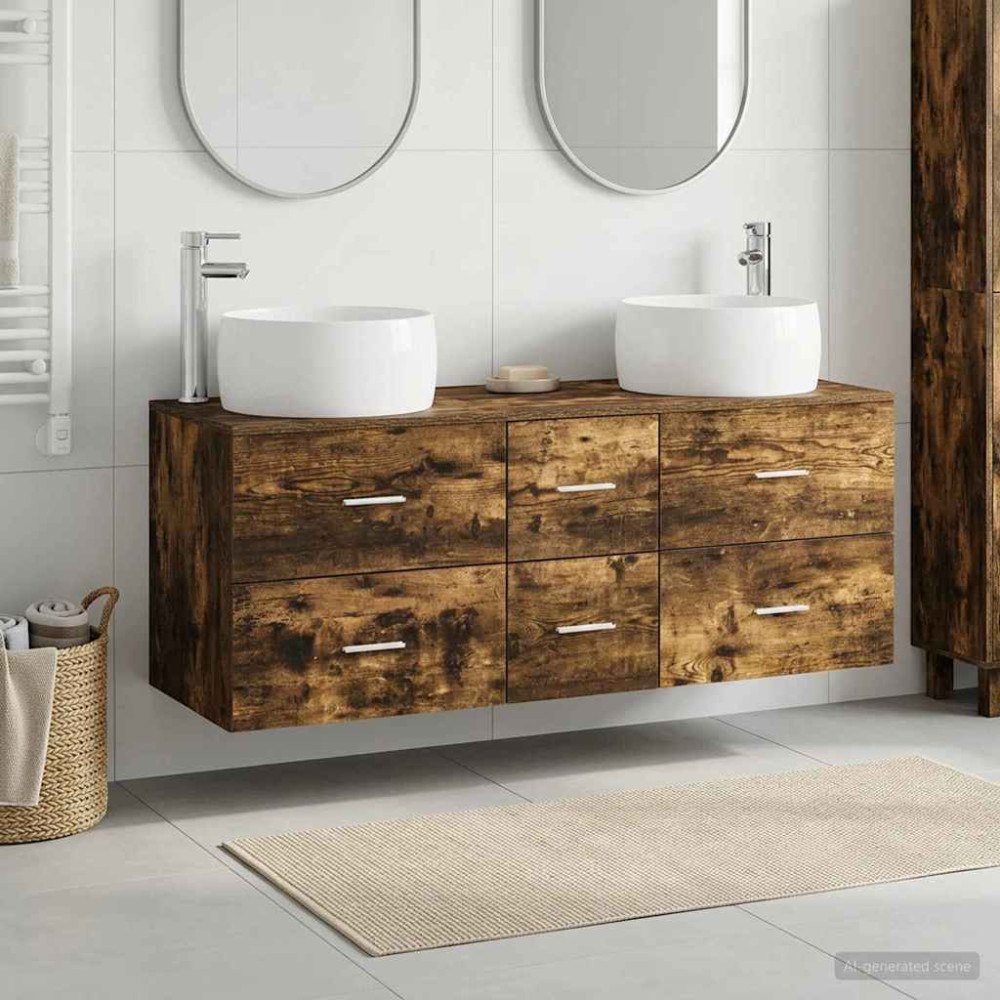 vidaXL Badrumsmöbelset 3 st Rökt ek 49,5 x 44,5 x 66 cm
