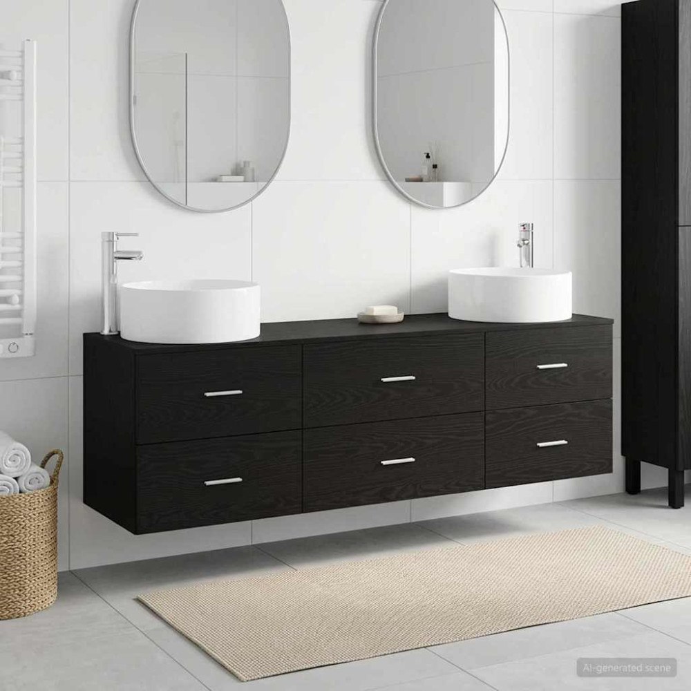 vidaXL Badrumsmöbelset 3 st Svart 49,5 x 44,5 x 65,5 cm
