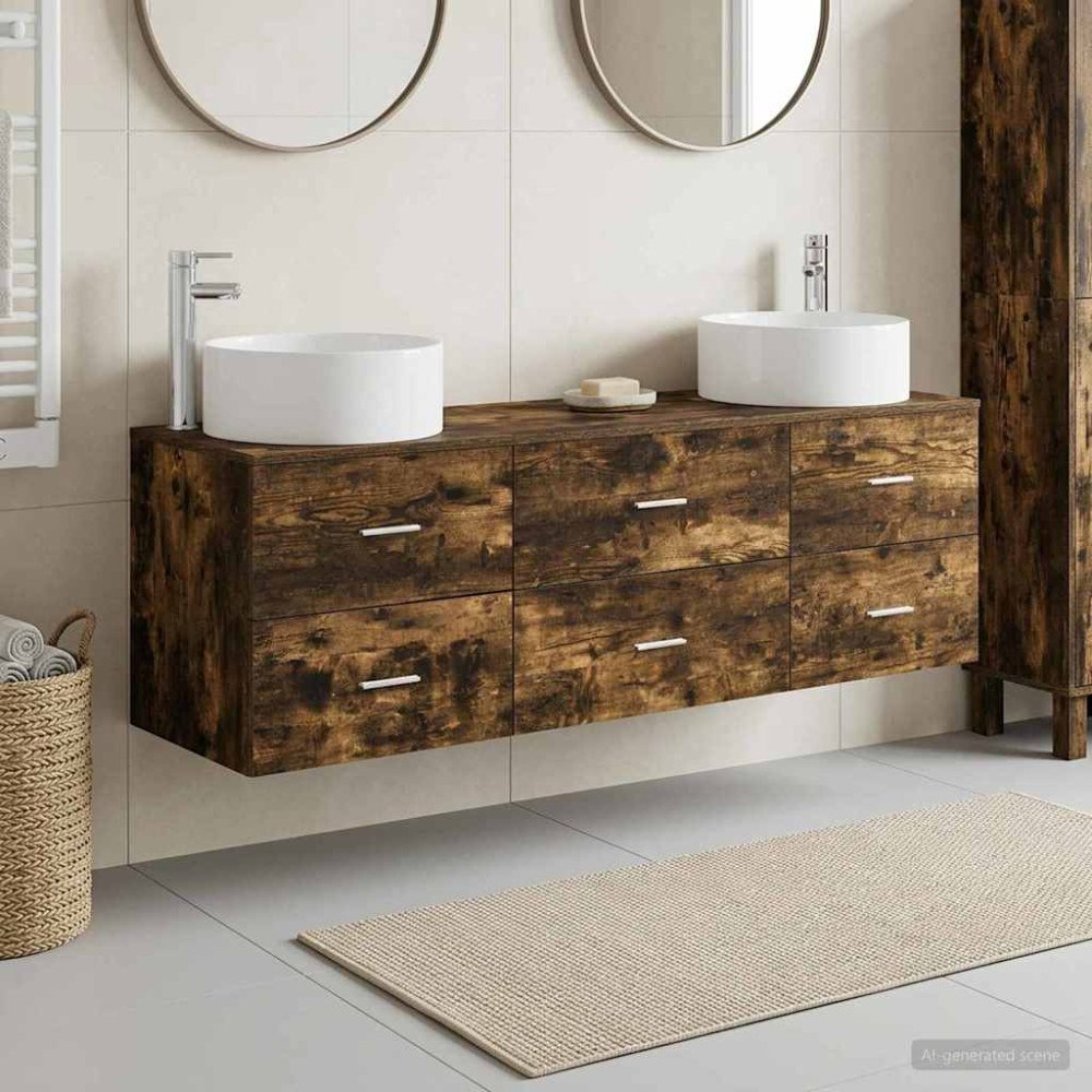 vidaXL Badrumsmöbelset 3 st Rökt ek 49,5 x 44,5 x 65,5 cm