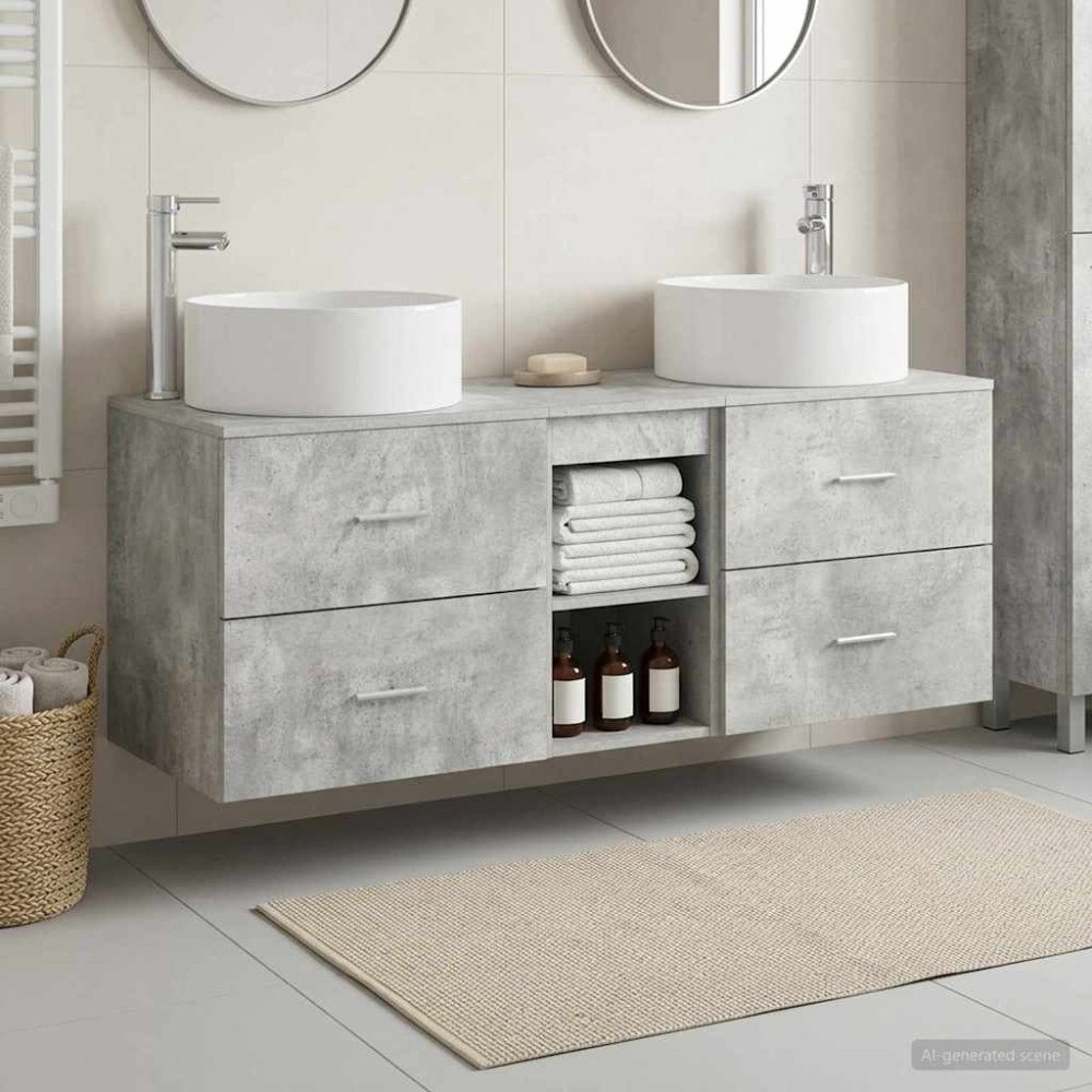 vidaXL Badrumsmöbelset 3 st Betonggrå 49,5 x 44,5 x 65,5 cm