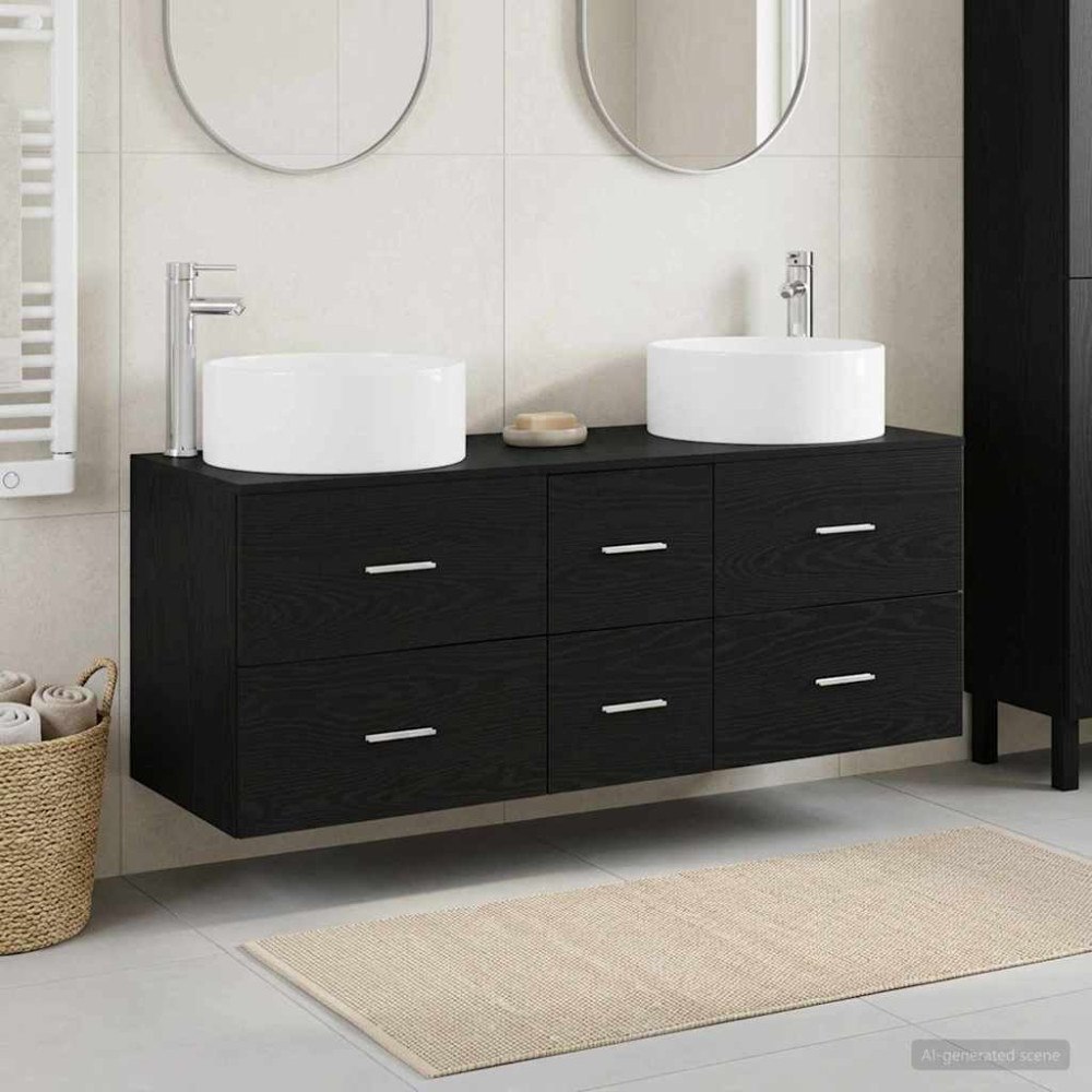 vidaXL Badrumsmöbelset 3 st Svart 49,5 x 44,5 x 65,5 cm