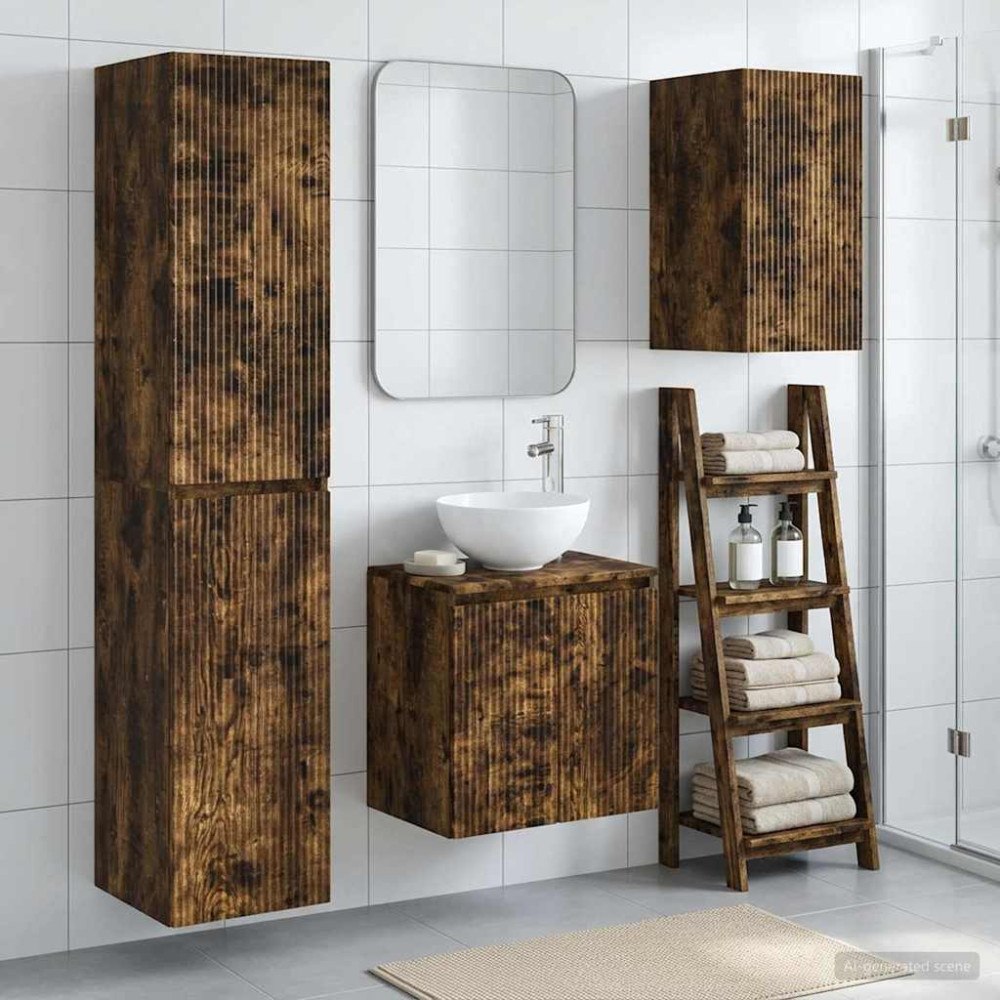 vidaXL Badrumsmöbelset 3 st Rökt ek 33 x 34,5 x 160 cm Konstruerat trä