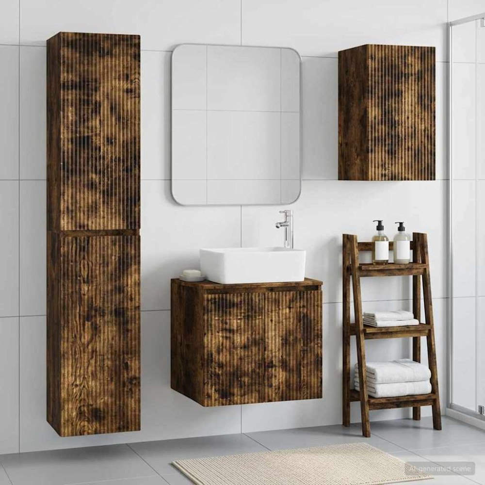 vidaXL Badrumsmöbelset 3 st Rökt ek 33 x 34,5 x 160 cm Konstruerat trä