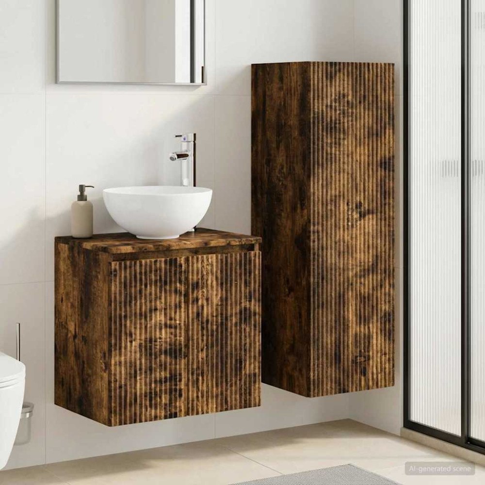 vidaXL Badrumsmöbelset 2 st Rökt ek 33 x 34,5 x 100 cm Konstruerat trä