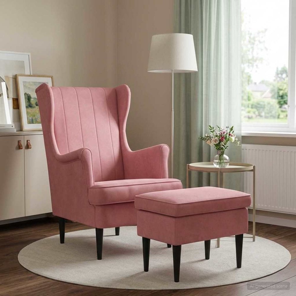 vidaXL Fåtölj med fotpall 2 st Rosa Sammet