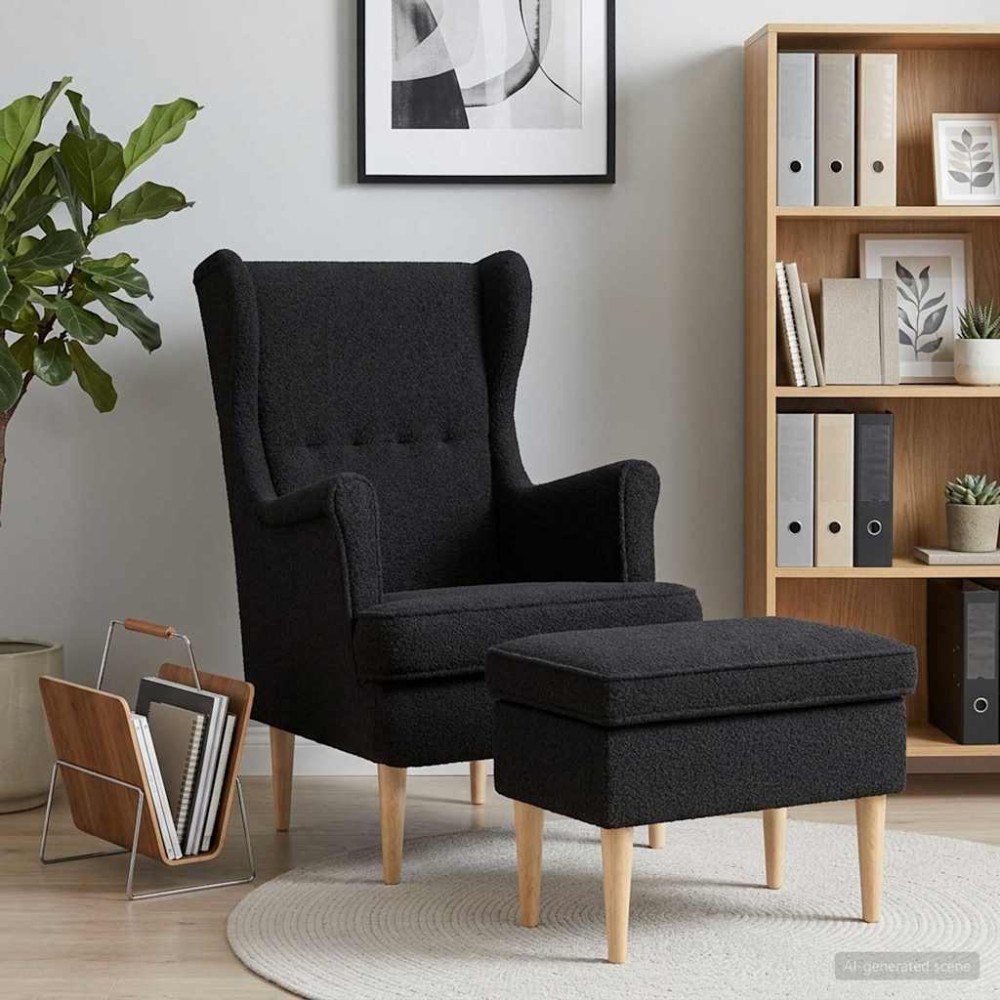 vidaXL Fåtölj med fotpall 2 st Svart Bouclé