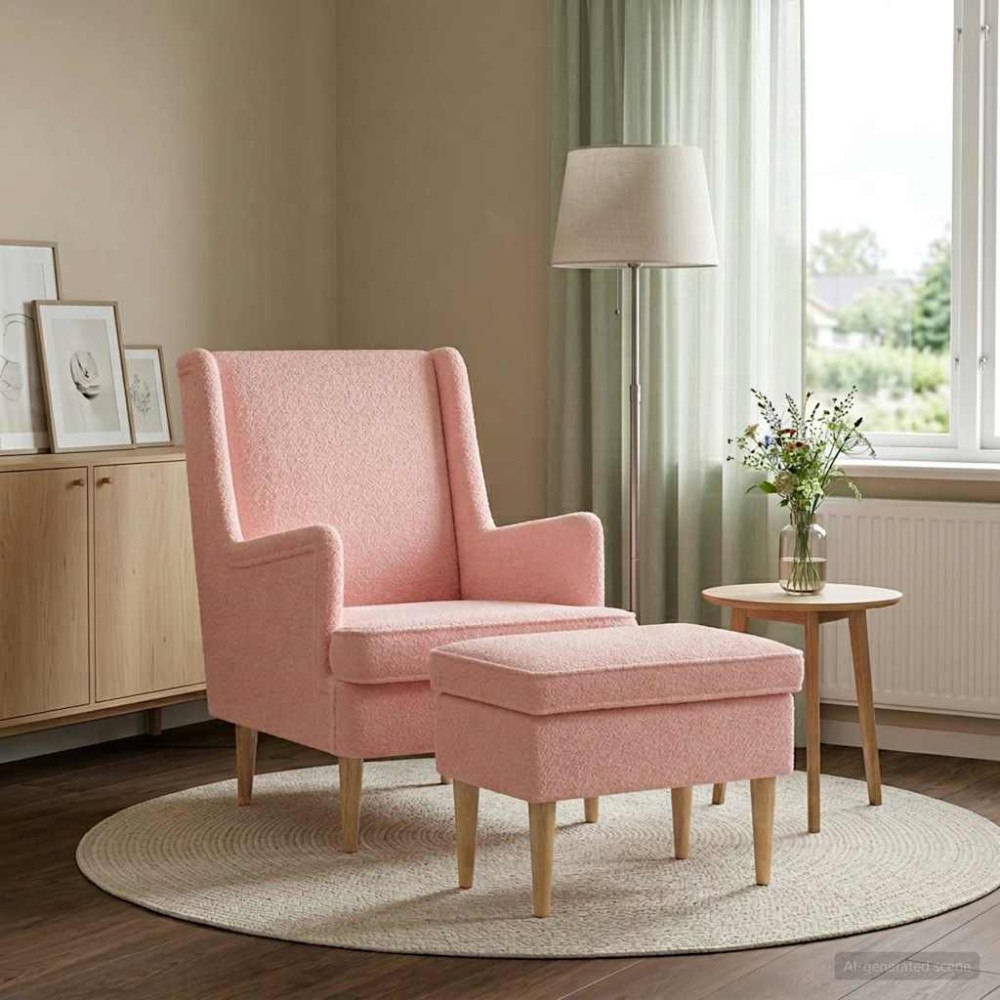 vidaXL Fåtölj med fotpall 2 st Rosa Bouclé