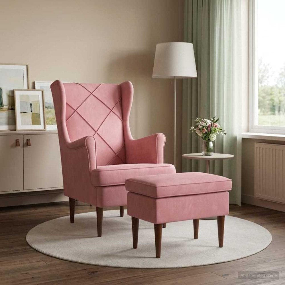 vidaXL Fåtölj med fotpall 2 st Rosa Sammet