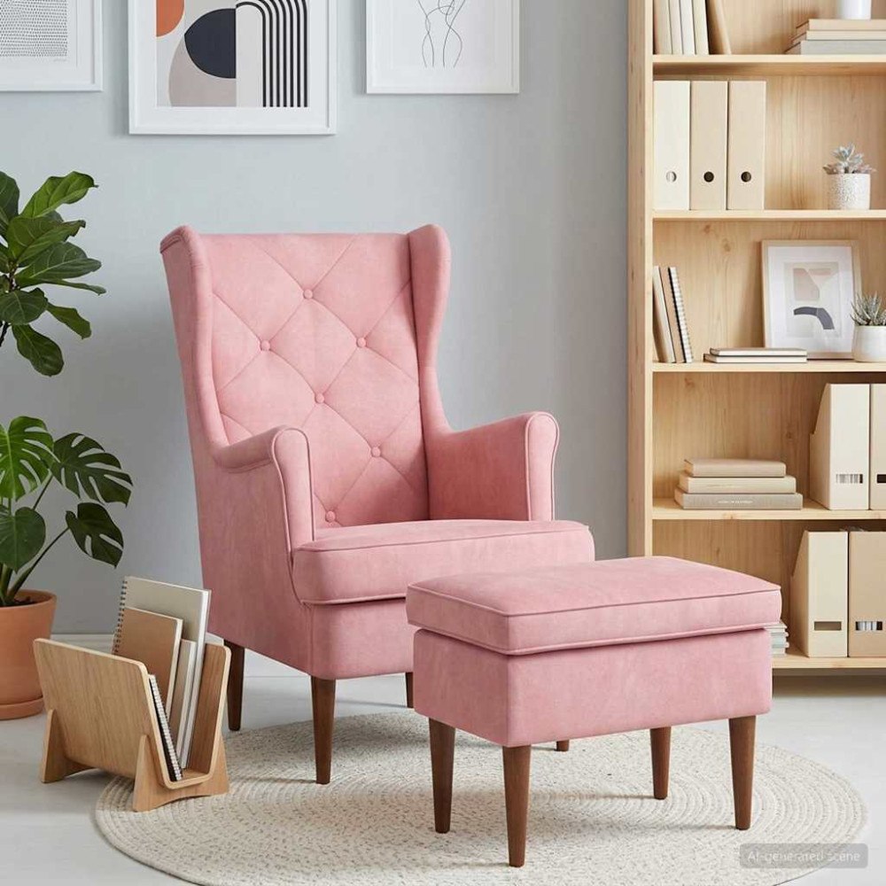 vidaXL Fåtölj med fotpall 2 st Rosa Sammet