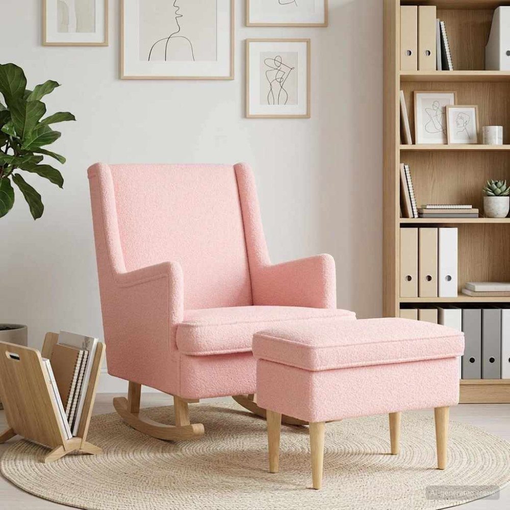 vidaXL Fåtölj med fotpall 2 st Rosa Bouclé