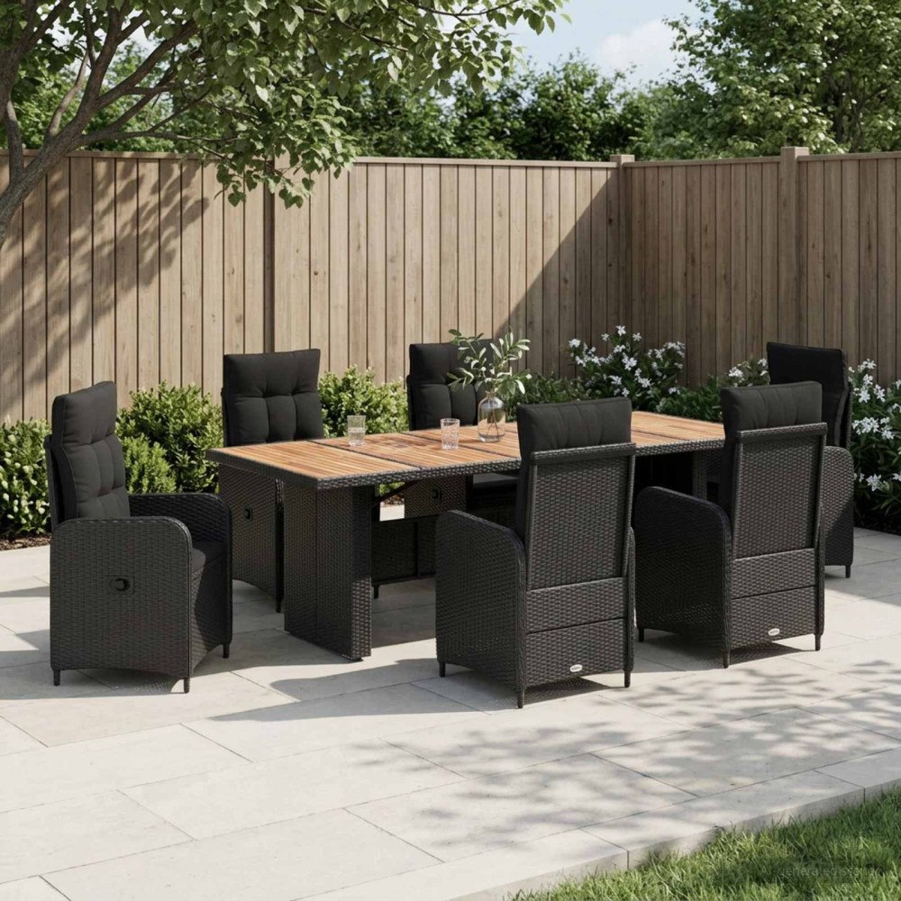 vidaXL Utomhusmatbord 7 st Svart konstrotting