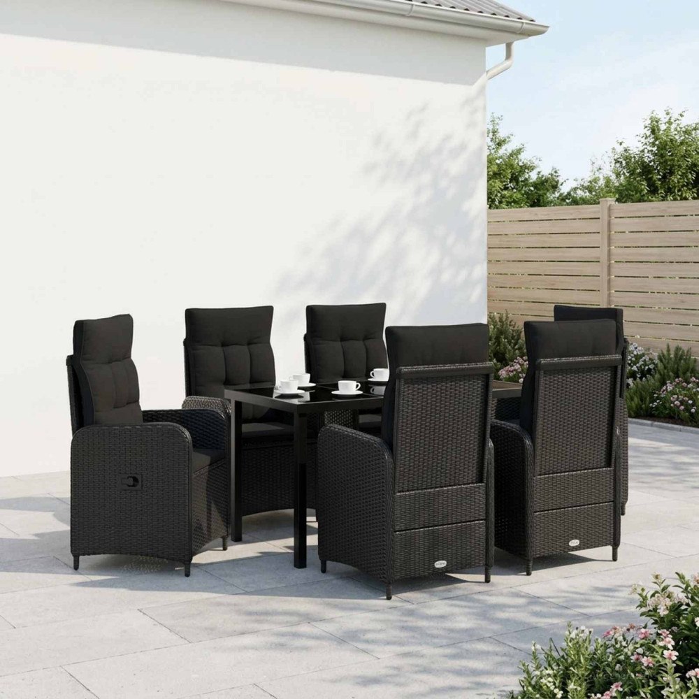 vidaXL Utomhusmatbord 7 st Svart konstrotting