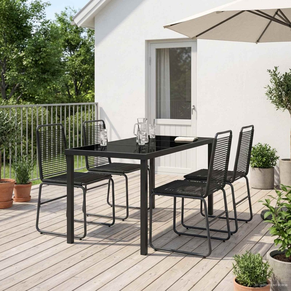 vidaXL Trädgårdsset 5 st Svart Metall och Rattan