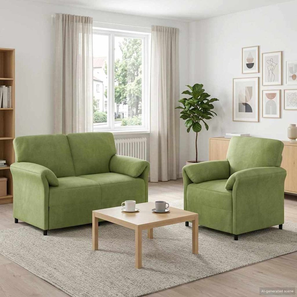 vidaXL Soffset 2 st Ljusgrön Sammet