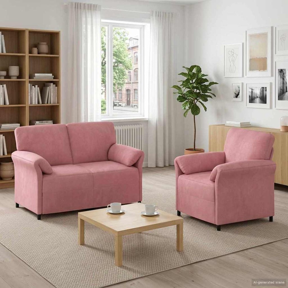 vidaXL Soffset 2 st Rosa Sammet