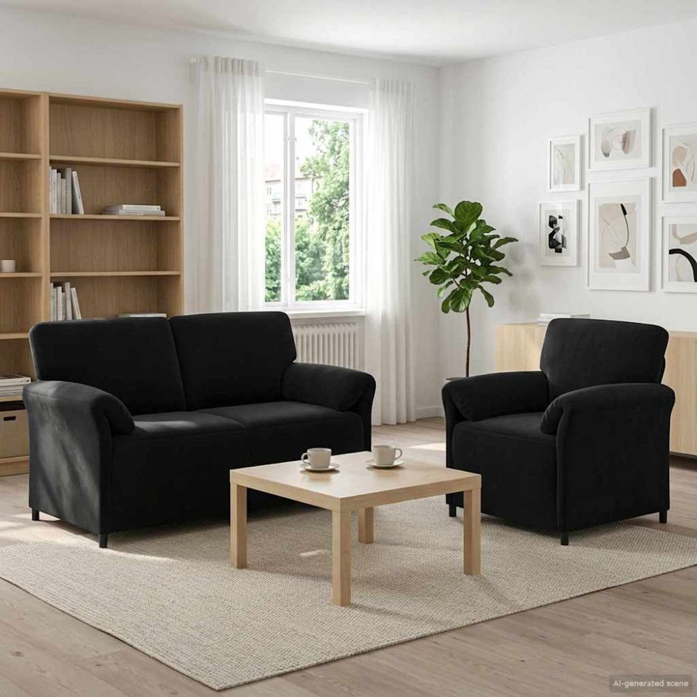 vidaXL Soffset 2 st Svart Sammet