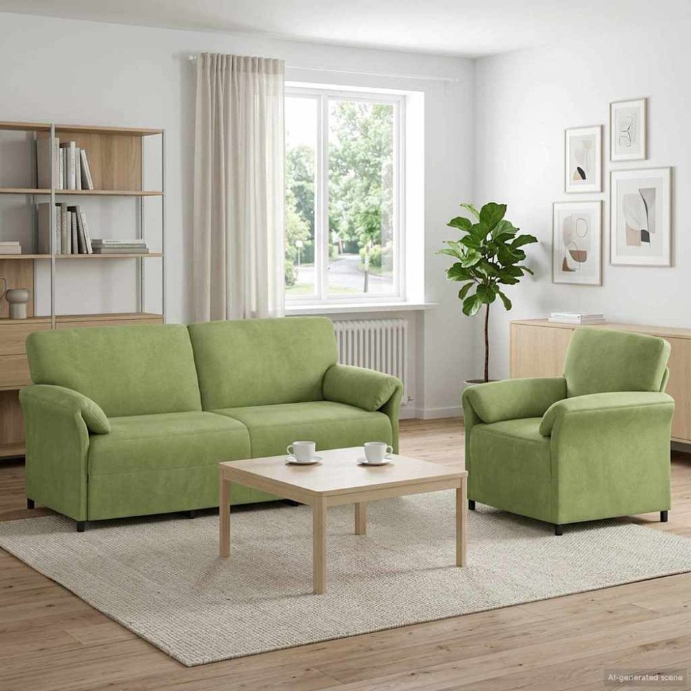 vidaXL Soffset 2 st Ljusgrön Sammet