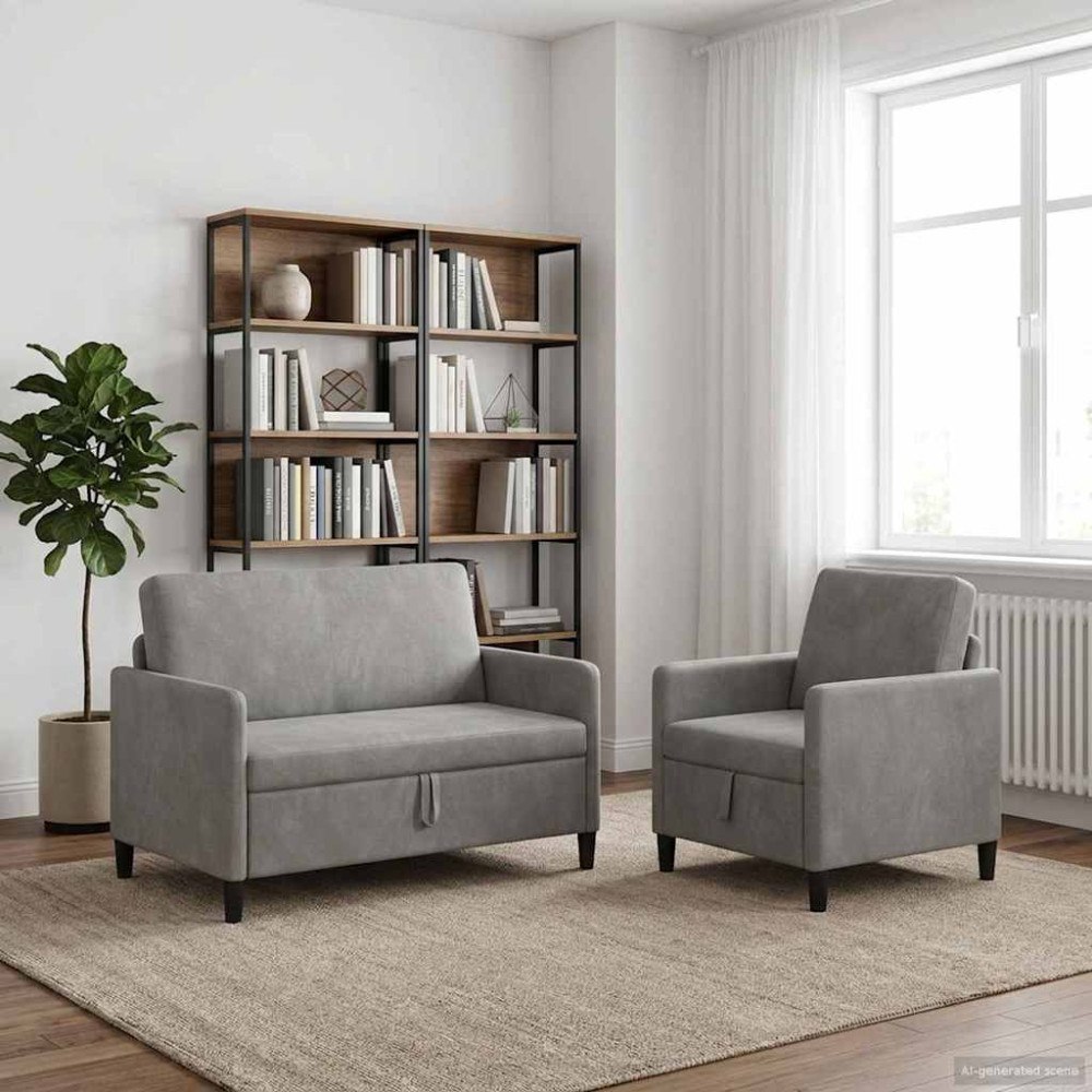 vidaXL Soffgrupp med förvaring 2 st Ljusgrå Polyester