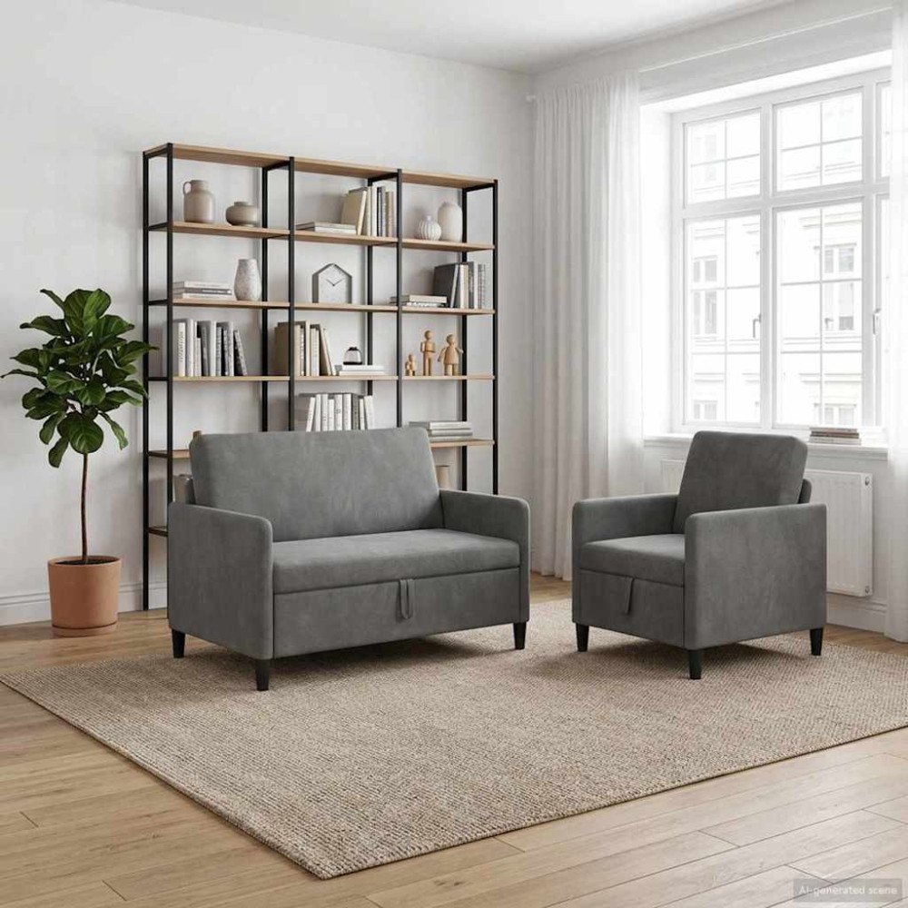 vidaXL Soffgrupp med förvaring 2 st Mörkgrå Polyester