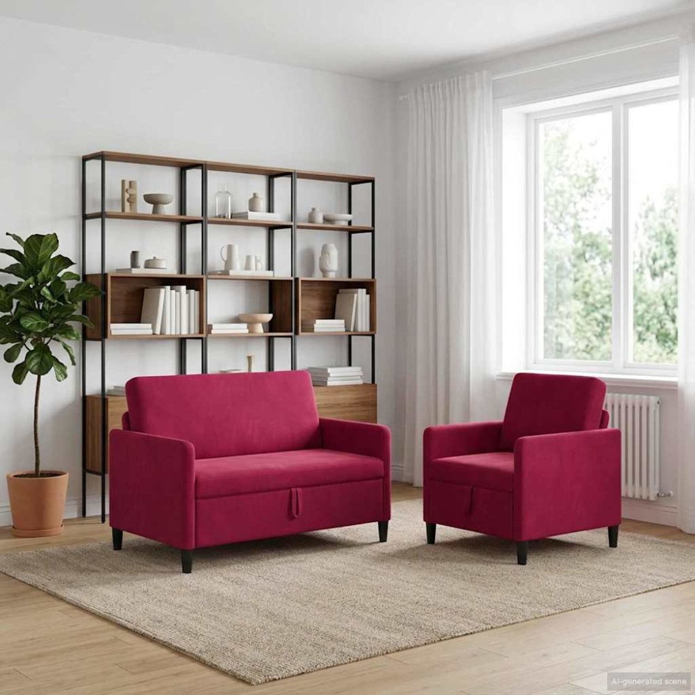 vidaXL Soffgrupp med förvaring 2 st Vinröd Polyester