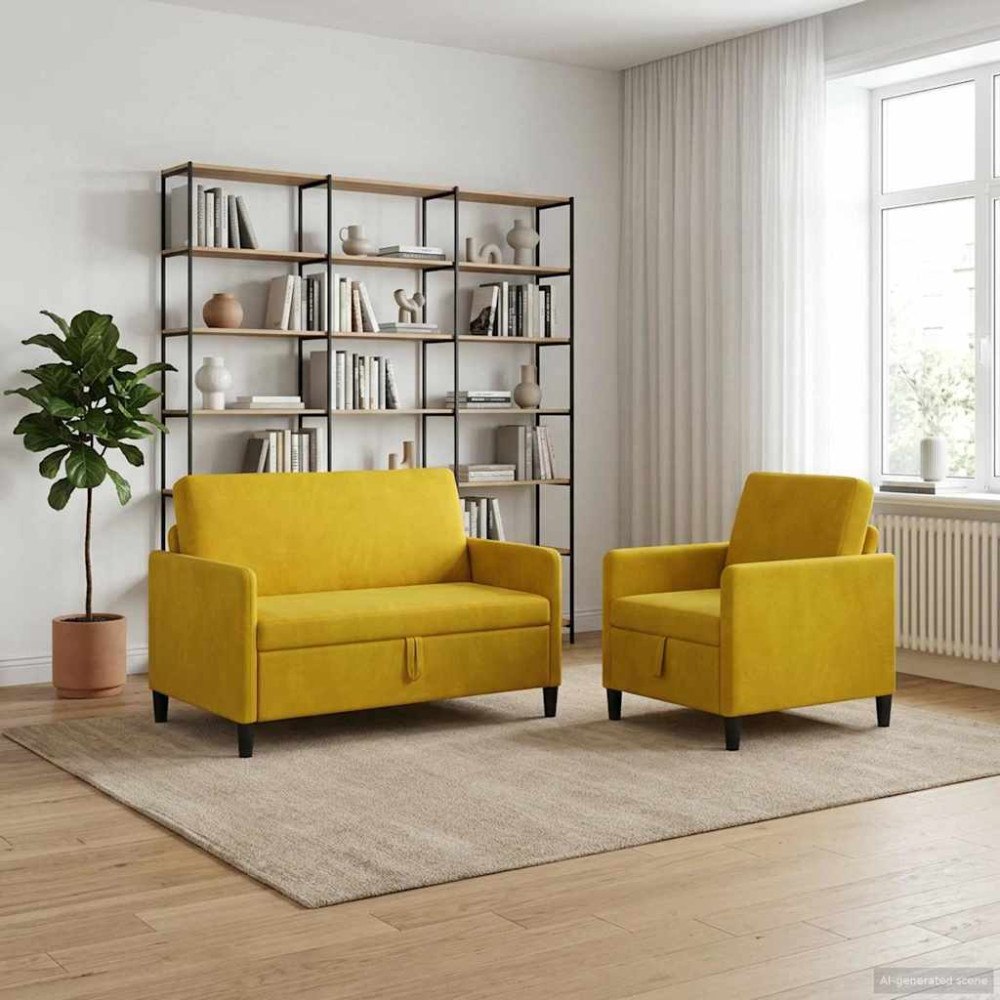 vidaXL Soffgrupp med förvaring 2 st Gul Polyester