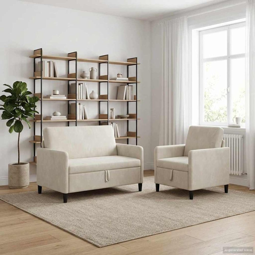 vidaXL Soffgrupp med förvaring 2 st Gräddvit Polyester